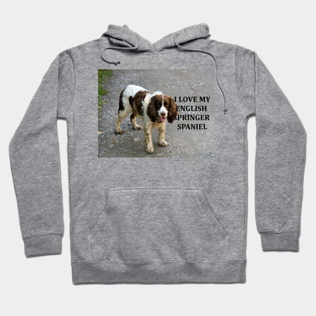 I love my english springer spaniel liver white with picture Hoodie by Wanderingangel